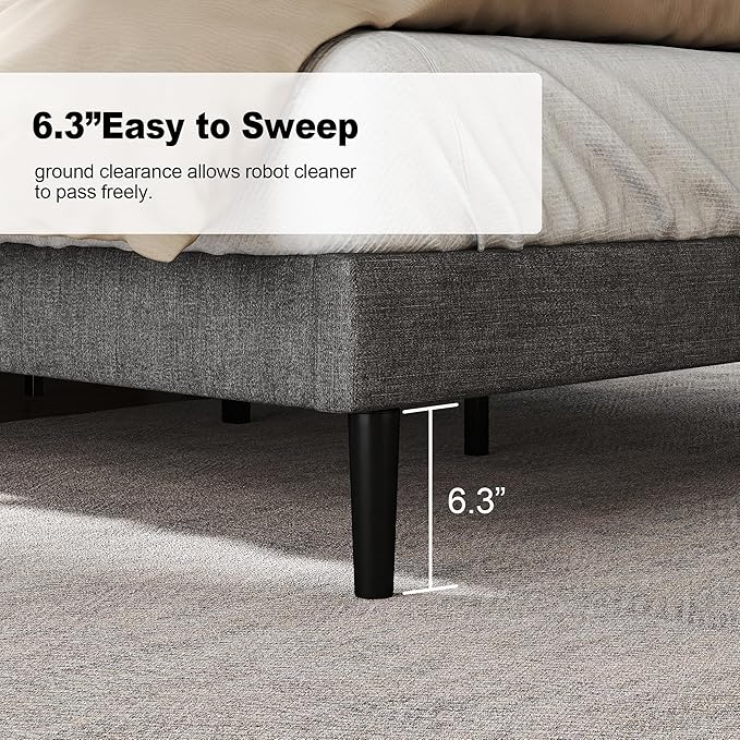 HAOARA King Size Bed Frame with Fabric Upholstered Headboard, Platform Bed with Wooden Slats Support, Fully Mattress Foundation, Box Spring Optional, Easy Assembly