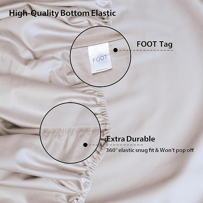 2-Pack Pure Cotton Twin XL Fitted Sheet for Adjustable Bed Split King, 600 TC 16" Deep Pocket Egyptian Cotton Fitted Sheet (2pcs, Twin XL, Light Beige)