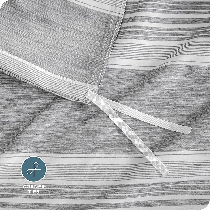 Bare Home Duvet Cover - Extra Long Size Bedding Set - Premium 1800 Super Soft Collection - Lightweight, Cooling - Soft Breathable Duvet Cover (Twin/Twin XL, Stripe - Heathered Charcoal)