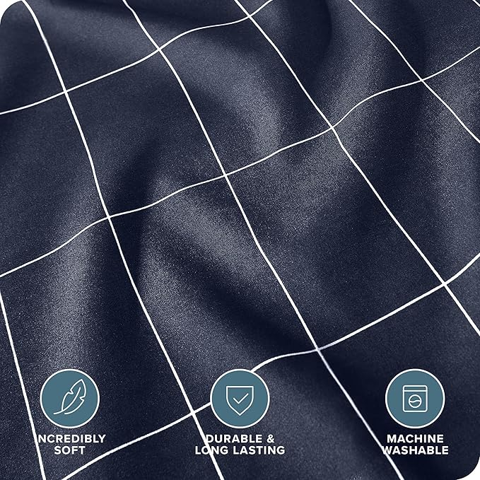 Bare Home Bedding Duvet Cover Extra Long Size - Premium 1800 Super Soft Collection - Lightweight - Soft Textured Bedding (Twin/Twin XL, Grid - Midnight Blue/White)