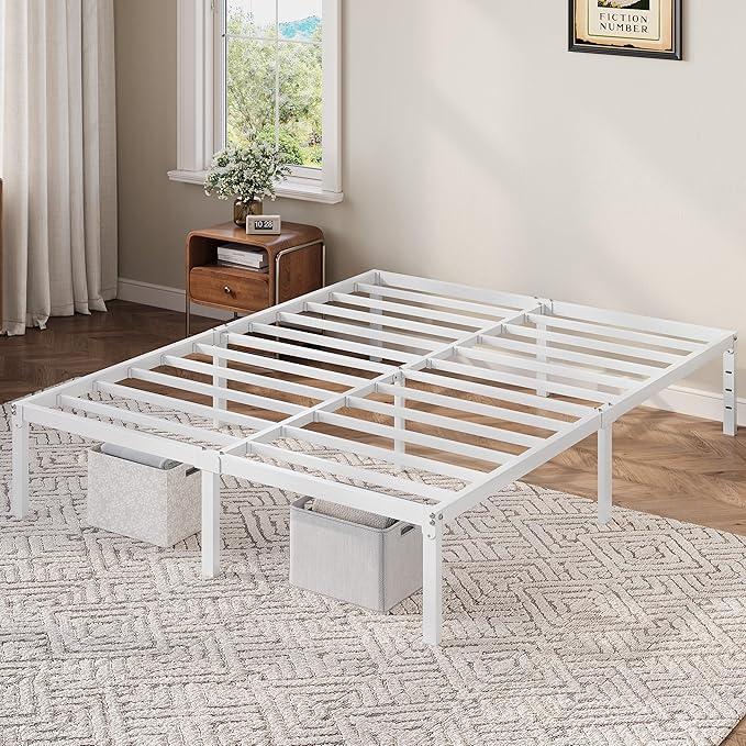 Allewie Full Size Bed Frame, 12 Inch Metal Platform Beds with Storage Space, No Box Spring Required and Easy Assembly, White