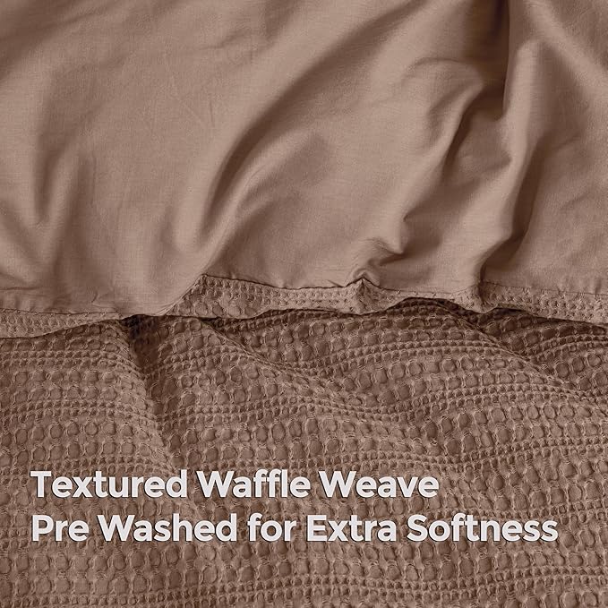 Dreamology Waffle Duvet Cover Twin Size,Twin Duvet Cover Set,100% Cotton Waffle Weave Duvet Covers with Zipper Closure, Soft Luxury Textured & Breathable Bedding Duvet Cover,2 Pieces (Brown)