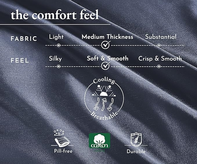 Oversized King Duvet Cover Cotton Only - 400 Thread Count, 100% Cotton Sateen, Soft and Durable Bedding Duvet Cover, Button Closures, Corner Ties - Indigo Dusty Blue