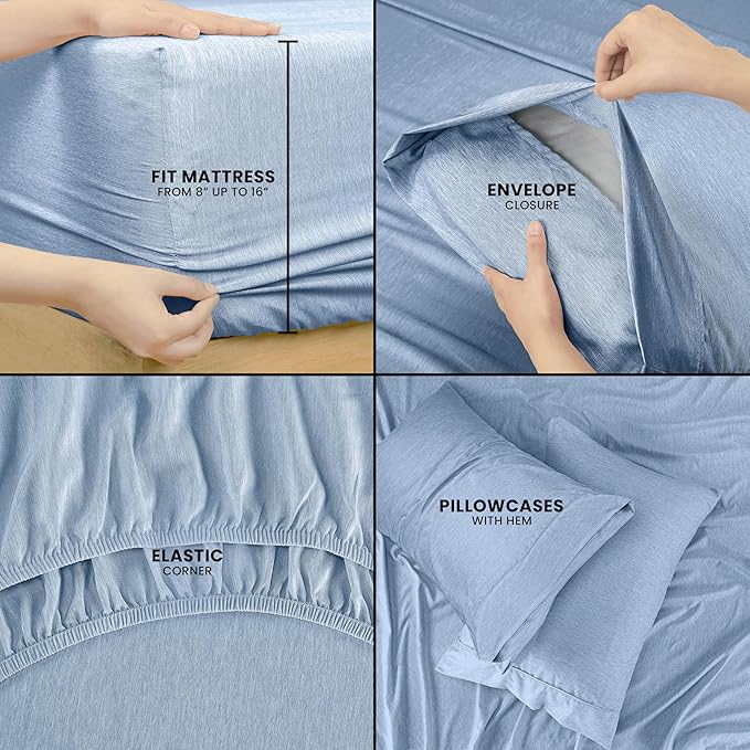 Utopia Bedding California King Size Sheet Set – 4 Piece Bed Sheets, Soft and Breathable Microfiber, Includes 1 Fitted Sheet, 1 Flat Sheet and 2 Pillowcases – Oeko Tex (Heather Navy)