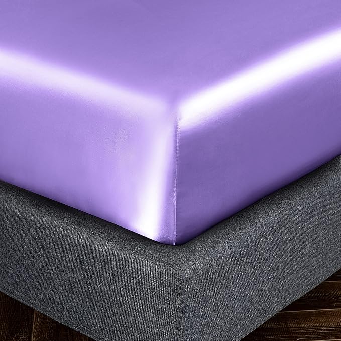 Homiest 4pcs Satin Sheets Set Luxury Silky Satin Bedding Set with Deep Pocket, 1 Fitted Sheet + 1 Flat Sheet + 2 Pillowcases (Full Size, Lavender)