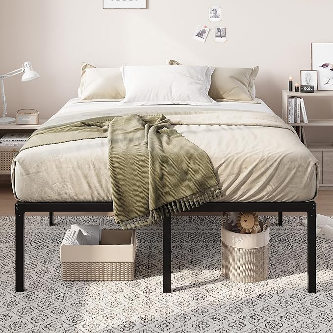 Allewie Queen Bed Frame, 18 Inch Metal Platform Beds with Storage Space, No Box Spring Needed and Easy Assembly, Black