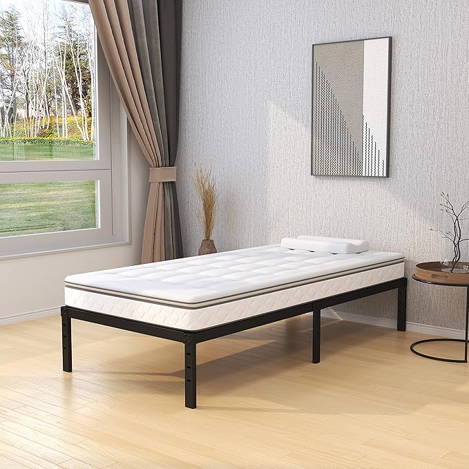 Upcanso 16 Inch Narrow Twin Bed Frame 30x75 No Box Spring Needed, Metal Platform 75x30 Narrow Twin Bed Frames, Eassy Assembly 3,500 lbs Heavy Duty Bedframes, Black