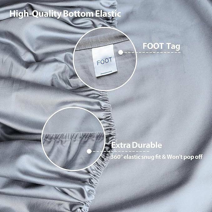2-Pack Pure Cotton Twin XL Fitted Sheet for Adjustable Bed Split King, 600 TC 16" Deep Pocket Egyptian Cotton Fitted Sheet (2pcs, Twin XL, Gray)